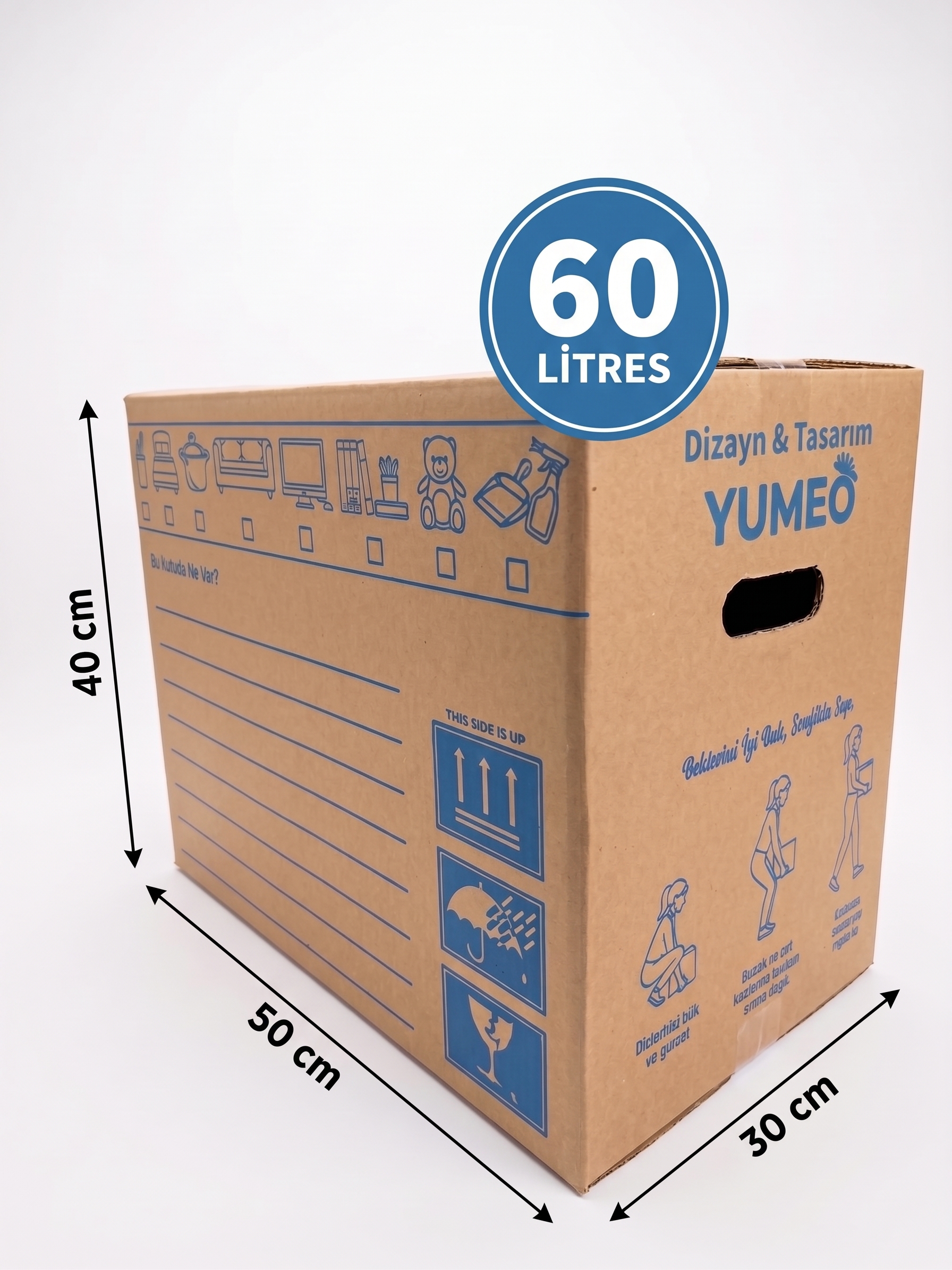 Yumeo Duncan Premium Ev Taşıma Kolisi 20 Adet 50x30x40cm-Tutma Yerli Çift Oluklu Kraft Sağlam Kutu 60 Lt görseli 1
