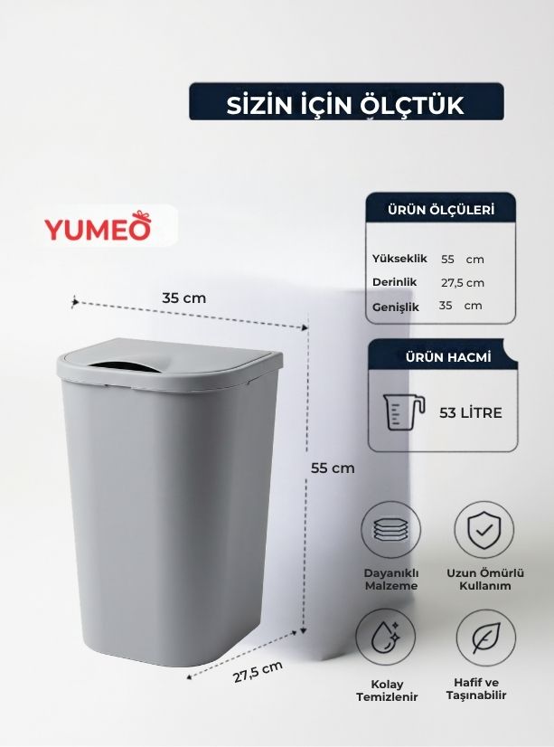 Yumeo 53 Litre Büyük Boy Kapaklı Çamaşır Sepeti Dar Alan Uyumlu Banyo Kirli Sepeti görseli 3