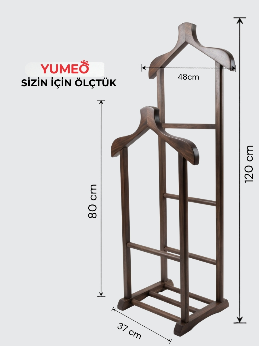 Yumeo Lord Çift Tepeli Özel İşçilik Kayın Ahşap Dilsiz Uşak-Ceviz Renk Yüzüklük Bölmeli Ofis Yatak Odası Çeyizlik Askı görseli 4