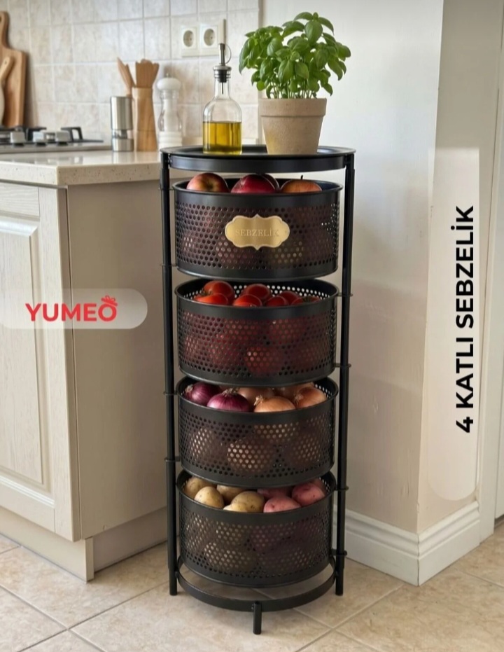 Yumeo Enso Metal Sebzelik 4 Katlı Yana Açılan Patates Soğanlık görseli 1
