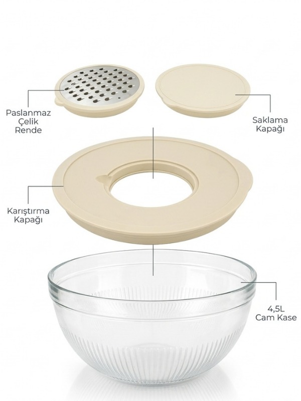 Yumeo Rendeli Lüks Mikser Kabı-Çok Amaçlı Ergonomik Kapaklı Kase-Mutfak Hazırlık Seti Saklama Salata Kasesi 4,5L görseli 4